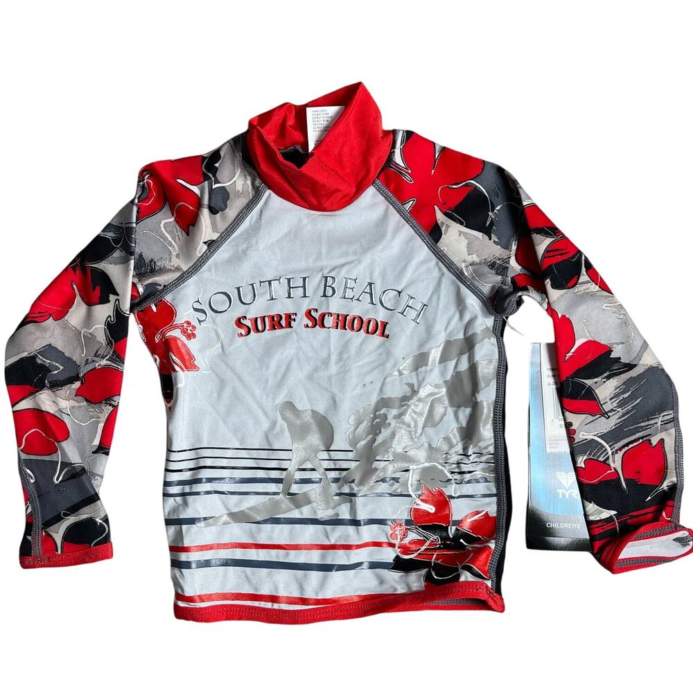 TYR Toddler Surf School Long Sleeve Rashguard Top - Red Grey Black - Size 3T